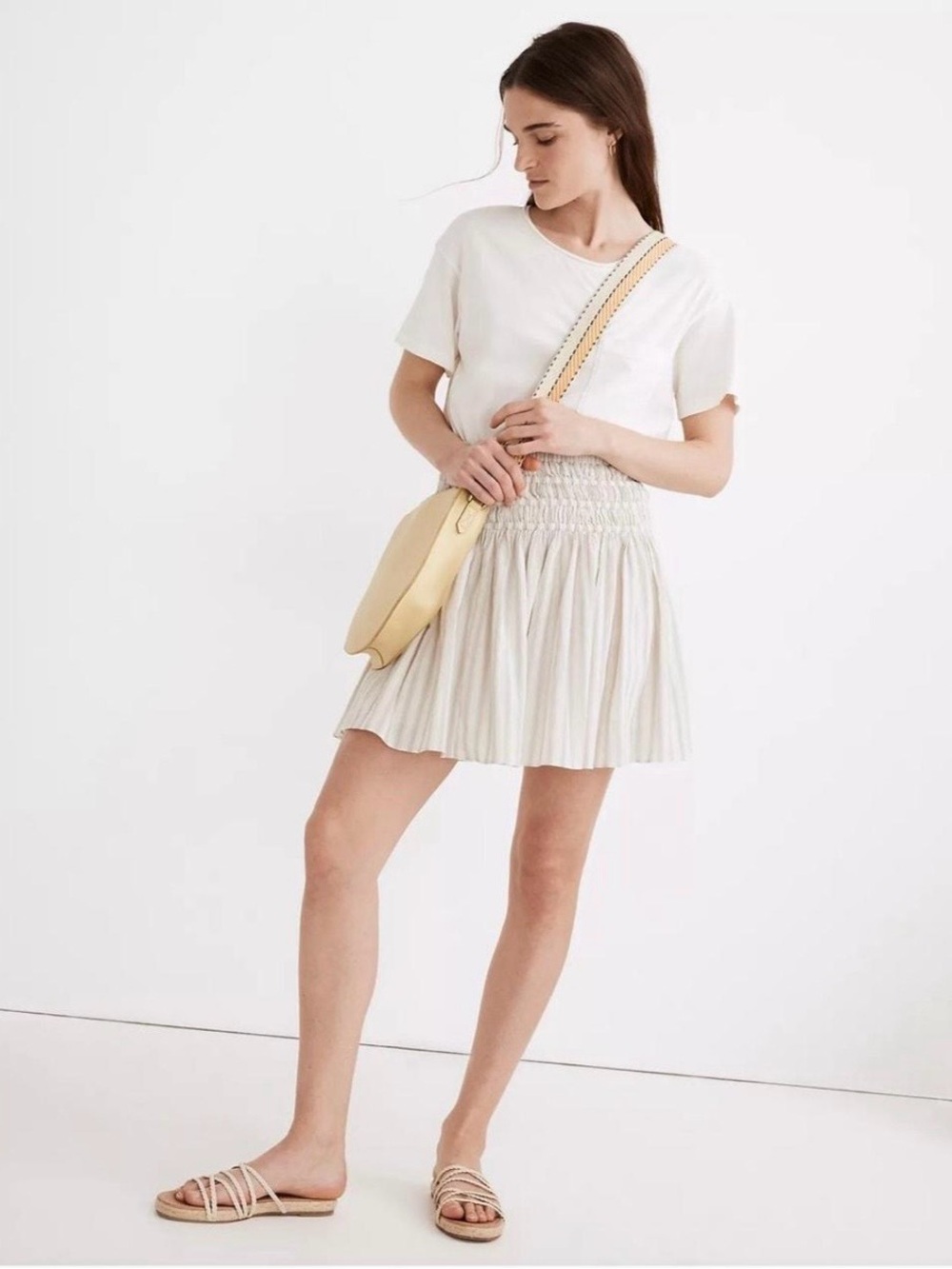 Madewell Women’s Smocked Pull On Mini Skirt Neutral Colors Size Small Lined